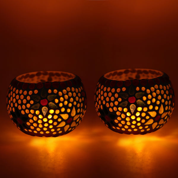 Natriel Mosaic T-light - Floral Pattern - Set of 2